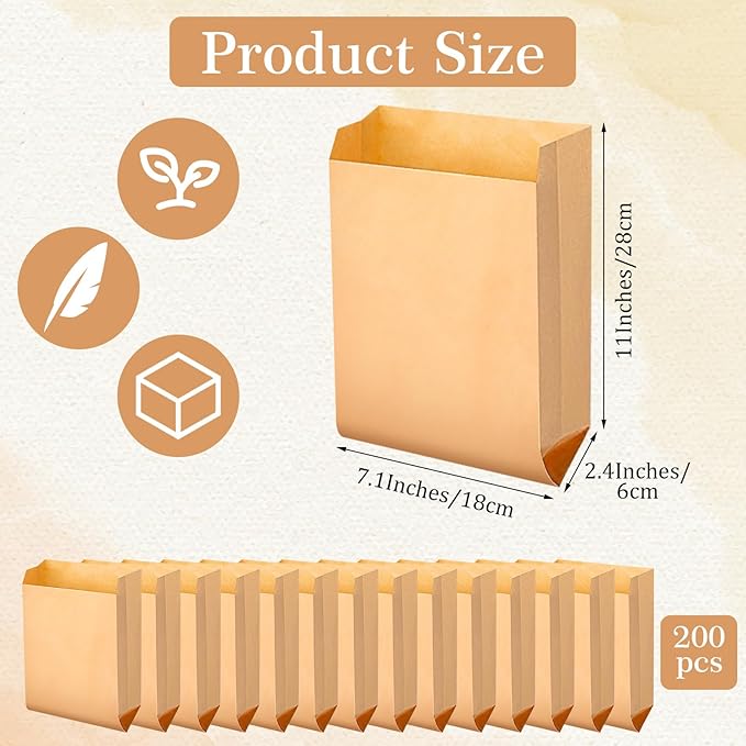 200 Pcs Waxed Paper Feminine Hygiene Liner Bags, Sanitary Napkin Disposal Waste Receptacle for Commercial Business Restroom Bathroom Personal Dispensers, 11x7.1x2.4 Inches Brown