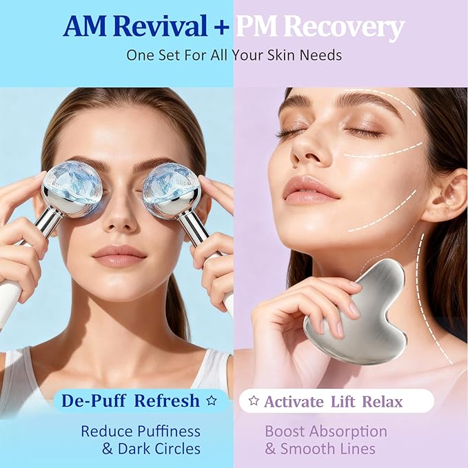 Ice Roller for Face, Stainless Steel Gua Sha, Ice Face Roller for Depuffing, Lymphatic Drainage, Collagen Boost on Face | Body | Neck, Birthday Gifts, Relaxation, Skincare, at Home Spa