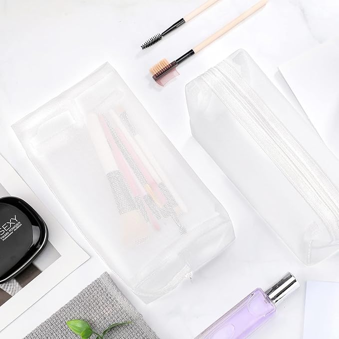 6 Pieces Mesh Makeup Bags Mesh Cosmetic Bag Portable Travel Organizing Zipper Pouch Toiletries Makeup Pouches for Home Office Travel Accessories