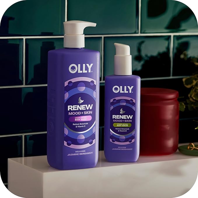 OLLY Renew Body Lotion-Serum with Vitamin D, Retinol & Botanicals – Nourishing Cleanser for Skin Barrier Repair, Deep Hydration, Jasmine Bergamot Scent, 8oz