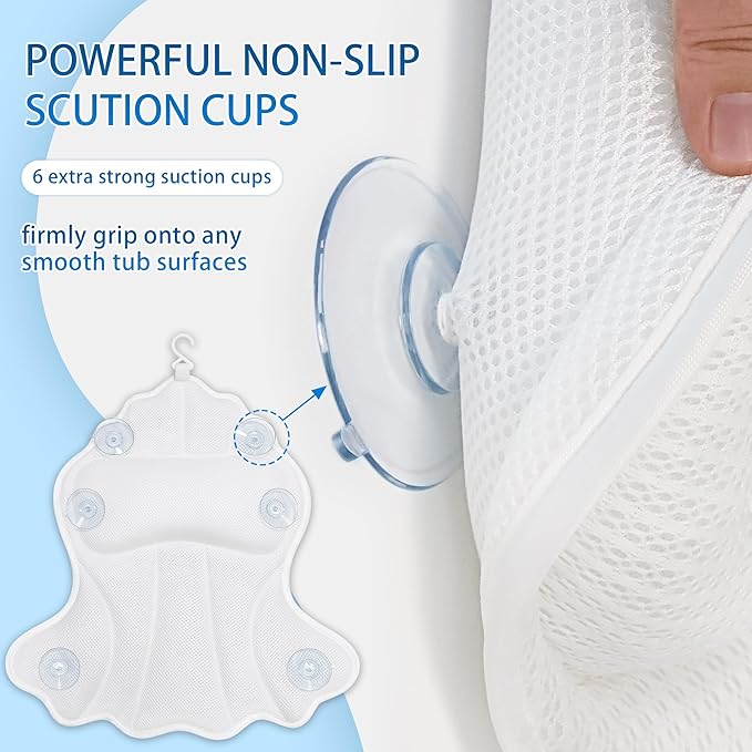 Bath Pillow for Tub, Luxury Bath Pillow Soft 4d Mesh, Bathtub Pillow for Soaking tub with 6 suctions Cups, Bath Tub Pillows for Head and Neck Support, for Relaxing Spa