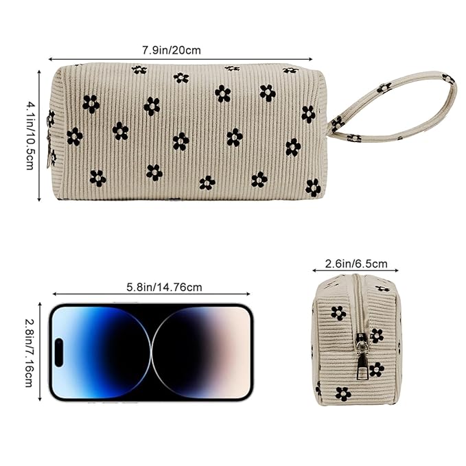 Small Corduroy Makeup Bag for Women Portable Cosmetic Bag Travel Makeup Pouch Small Corduroy Toiletry Bag with Zipper for Purse