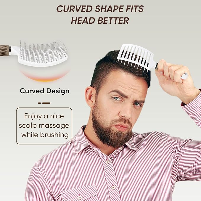 2 Pack Curved Vented Detangling Brush for Wet and Dry Hair, Paddle Styling Hair Brush for Faster Blow Drying, Detangler Brush for Women Men Curly Thick Hair