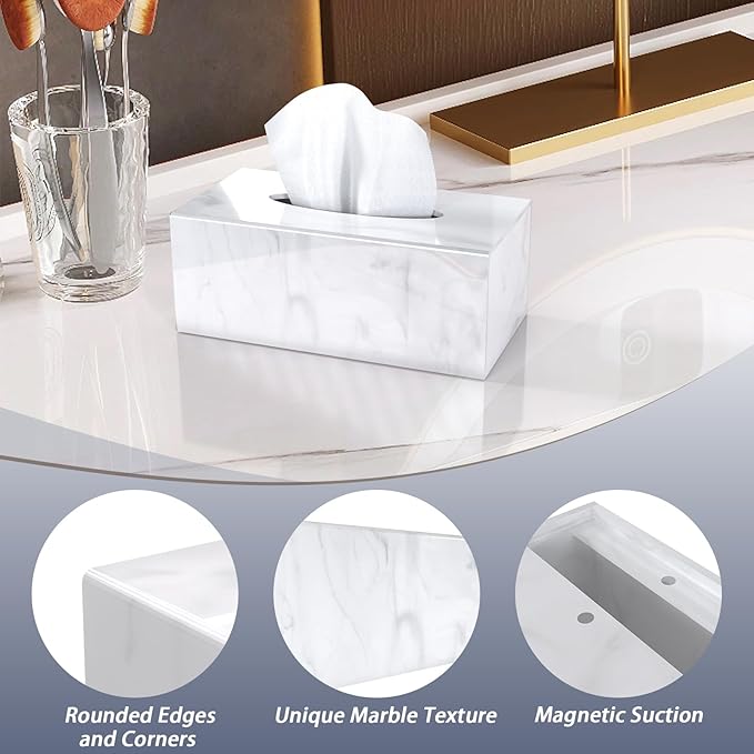 SILUT Tissue Box Cover Rectangle, Marble Texture Tissue Box Holder, Decorative Tissue Holder for Bathroom, Kitchen, Vanity, Modern Tissues Organizer