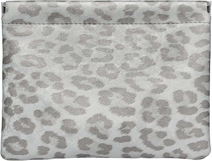 Leopard Leather Small Makeup Pouch for Women,Cosmetic Accessories,Waterproof and Portable Cosmetic Bag,Self-closing, No Zipper, Aesthetic Storage Pouch,Lipstick for Purse,Pearl White Gery