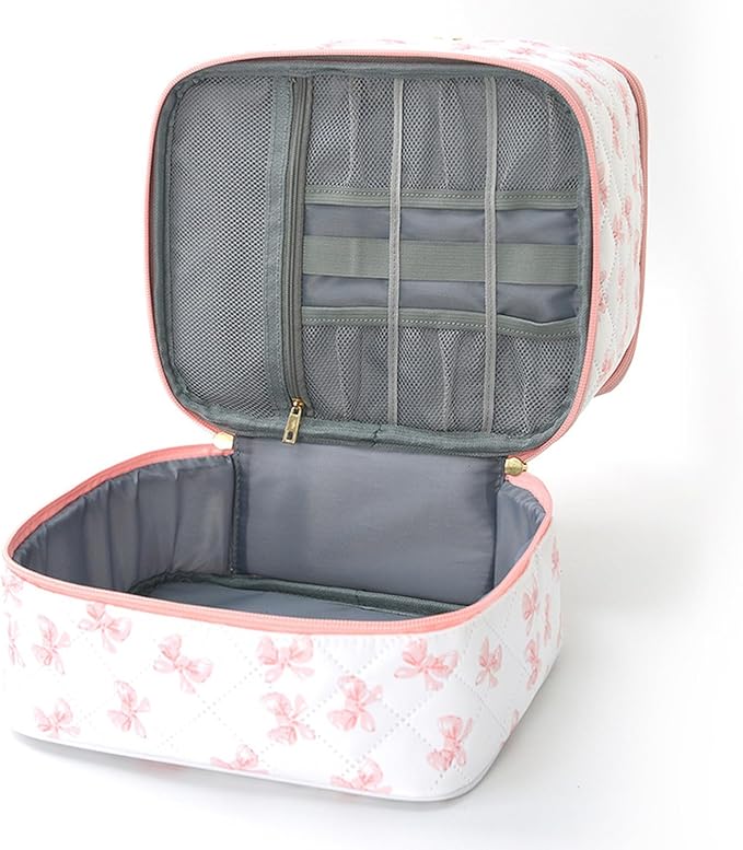 hibear Nail Supplies Organizer Nail Polish Storage Holds 30 BottlesNail Polish Storage Holds 30 Bottles Nail Kit Case Makeup Bag Vanity Case for Women (BOW PINK)