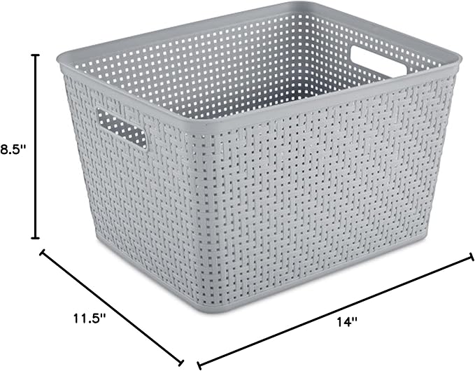 Sterilite 24 Pack Plastic Storage Bin Organization Containers, Tall Baskets, Cement