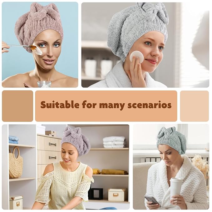 SUNLAND Large Microfiber Hair Drying Caps with Bow knot Fast Drying Shower Cap Soft and Absorbent hairWrap Hair Turban Bath Caps for Curly Thick and wet Hair 11 X 13.4 inch 2 Pack Green