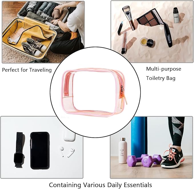 Buminee Clear Pouch Small, 6.6"x2.3"x4.7" Size TSA Approved Toiletry Bag, Travel Bags for Toiletries, Cosmetic Bag for Women and Men - 1 Pack Pink