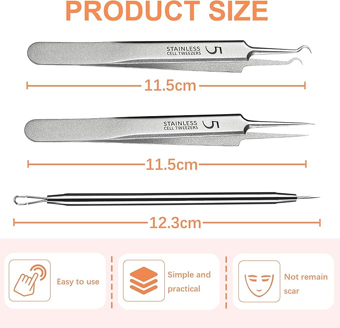 WSYUB Blackhead Tweezers, Milia Remover, Pimple Popper Tool,Ingrown Hair Tweezers, Blackhead Extractor
