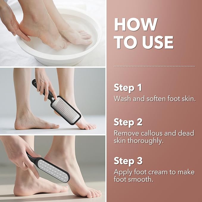 2 Pack Foot File Callus Remover, Durable Foot Scrubber for Hard Dead Skin, Foot Rasp and Double-Sided Foot Heel Scraper for Cracked Heels & Corns, Stainless Steel Pedicure Feet File Tool