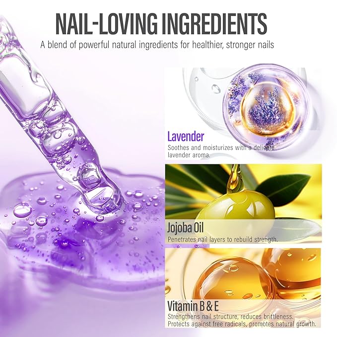 CHUCHU Nail Growth and Strengthener Oil for Cuticle - Lavender Scent Cuticle Oil Repair Moisturizing Treatment - Natural Jojoba Vitamin B & E Nail Oil for Dry Cracked Nails