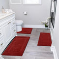SHACOS Red Bathroom Rugs Set of 3 Pieces, 16"x24" + 20"x32" Bath Rugs + 20"x24" U Shaped Toilet Rugs, Non-Slip Extra Soft Absorbent Bath Rug Washable Bathroom Floor Mats