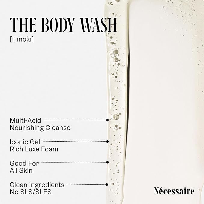 Nécessaire The Body Wash Hinoki - Multi-Oil Shower Gel Body Wash for Women + Men. Non-Comedogenic + Hypoallergenic for Sensitive Skin with Niacinamide. 8.4 fl oz.