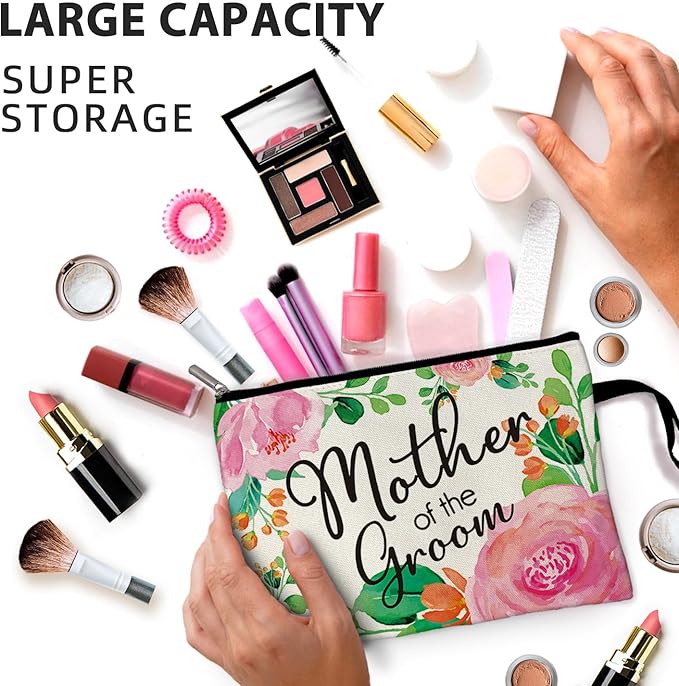 Mother of the Groom Funny Cosmetic Bag, Canvas Toiletry Storage Pouch Travel Zipper Makeup Bag, Wedding Engagement Shower, Present for Mother Women, Wedding Gifts for mom friend coworker BFF Sister