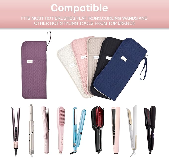 Hot Tools Organizer Heat Resistant Mat Case Hair Tools Holder Travel Bag Portable Hair Styling Tools Cover Pouch for Curling Iron,Flat Iron,Hair Straightener (Purple)
