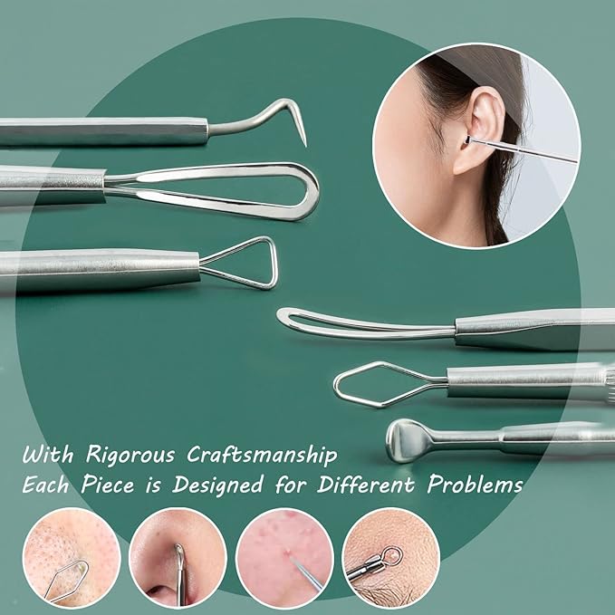Blackhead Remover Tools, 16 PCS Pimple Popper Tool Kit, Acne Blackhead Tools for Blemish, 410 Premium Professional Stainless Acne Pimple Extractor Tool with Metal Box