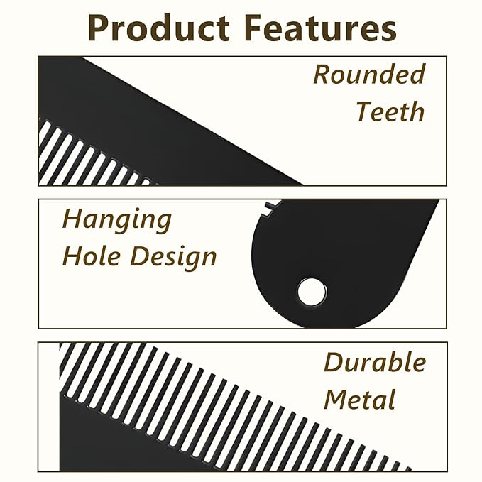 Metal Fine Tooth Portable Mini Pocket Beard Comb, Ideal for Thinner Hair and Beard, Black