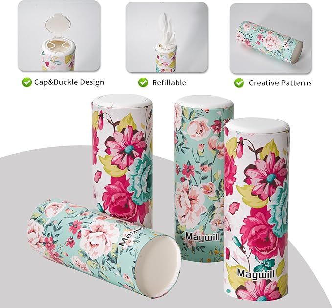 Chic Facial Tissue Holder for Car Cup Holder - Travel Tissue Tubes Box Container (3-ply, 4 Pack, 200 Sheets)