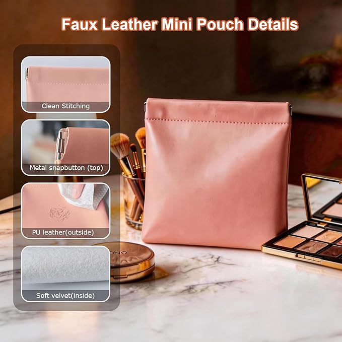 6 Pack 2 Sizes Small Makeup Bag for Purse, Snap Closure Pouches for Purse, PU Leather Coin Purse for Women, Lightweight Organizer for Cosmetics Toiletries Electronics, Daily Commute & Travel