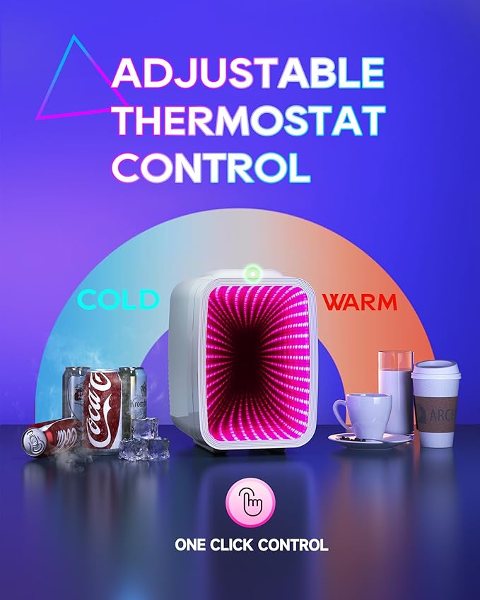 Mini Fridge, 4 Liter/6 Cans Small Refrigerator With Dimmable LED Light,AC/DC Portable Thermoelectric Cooler and Warmer Gaming mini fridge for Bedroom,Office,Gaming room and Car (White)