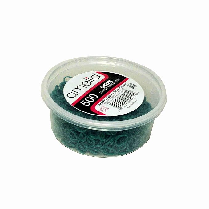 Amelia Beauty 500 Count Small Rubber Bands for Hair – ½" Green - USA - Recloseable Container - Mini Hair Elastics for Braids, Ponytails, Cornrows & Twists – Strong Hold Ponytail Holders