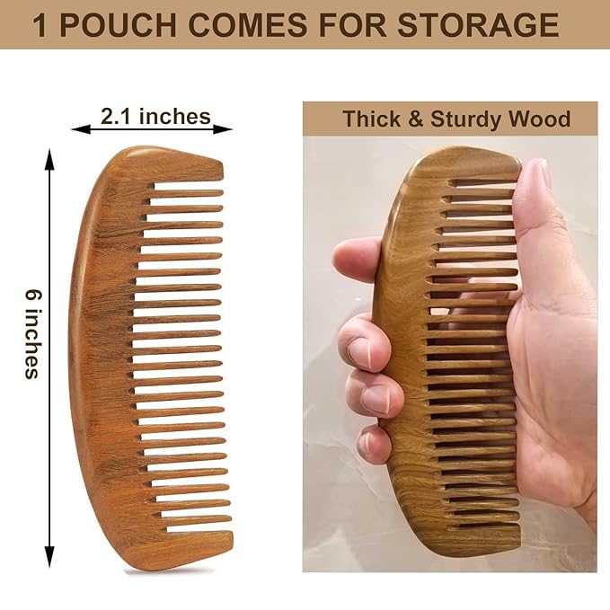 2 Pack Wooden Comb, Beard Comb for Men, Hair Combs for Women - Green Sandalwood