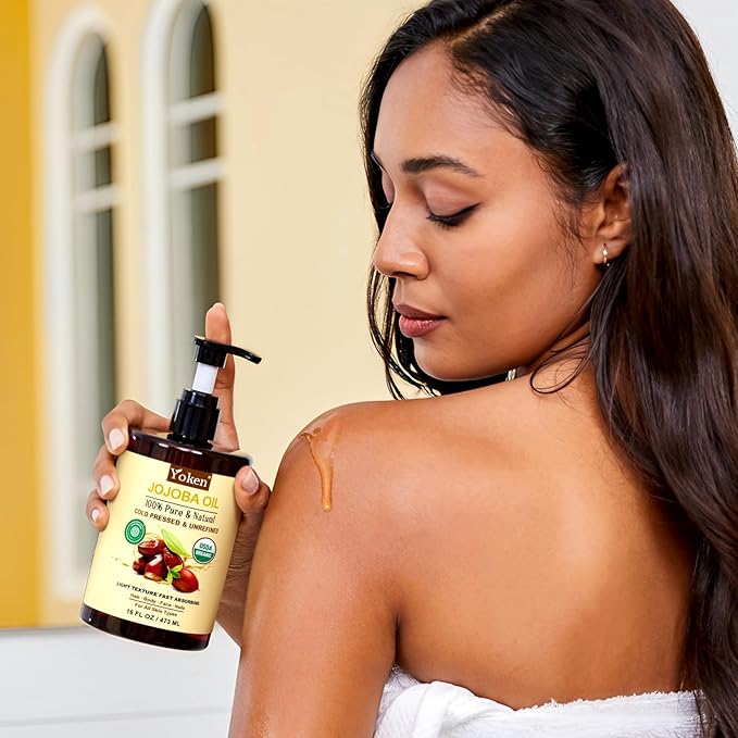 Pure Jojoba Oil Organic USDA Certified 16 fl oz, 100% Natural Jojoba Oil for Hair, Skin & Face, Cold Pressed Unrefined, Deeply Body Moisturizer Jojoba Carrier Oils for Essential oil Mixing