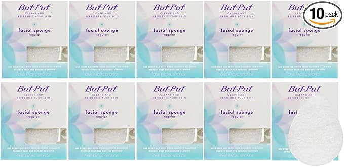 Buf-Puf Facial Sponge, Dermatologist Developed, Removes Deep Down Dirt & Makeup That Causes Breakouts and Blackheads, Reusable, Exfoliating, White, 10 Count