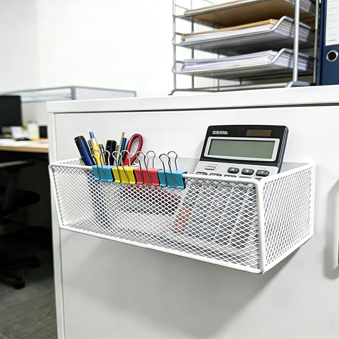 Magnetic Basket Organizer Holder for Fridge，Magnetic Shelf for Washing Machine， Magnetic Mesh Basket, White Rectangular Steel Shelf Organizer, 10.43 x 4.92 x 3.15 Inches (White, 2 pack)