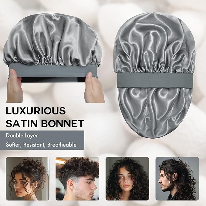 Satin Silk Bonnet for Sleeping, Double Layer Silk Sleep Cap for Men & Women, Soft Satin Lined Bonnet for Curly Hair