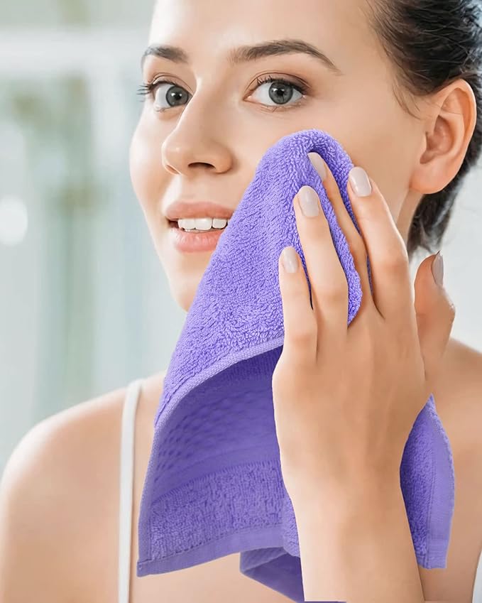 Cleanbear Cotton Wash Cloths Soft Washcloths with 6 Colors for Body and Face, 13 by 13 Inches Large Bathroom Washcloth Set Highly Absorbent Fade Resistant Face Cloths