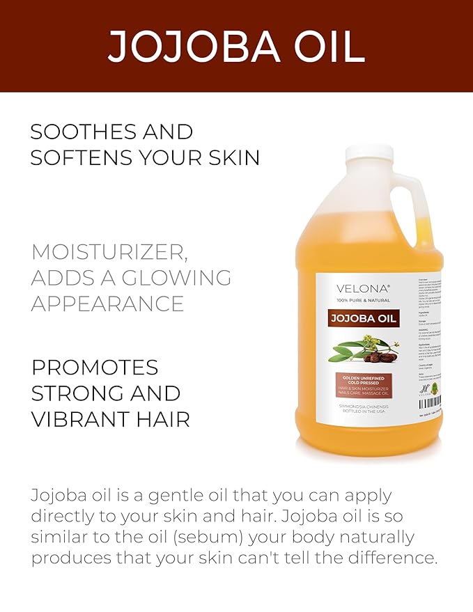 velona Jojoba Oil - 64 oz | 100% Pure and Natural | Golden, Unrefined, Cold Pressed, Hexane Free | Moisturizing Face, Hair, Body, Skin Care, Stretch Marks, Cuticles