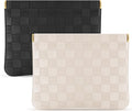 Sightor 2PCS Pocket Cosmetic Bag for Purse, Checkered Makeup Bag Portable Leather Cosmetic Bag for Women, Coin Purse Lipstick Cosmetic Accessories Organizer Travel Cosmetic Pouch (Black, Beige, L)