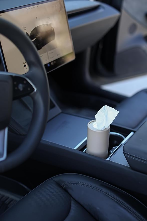 Cylinder Car Facial Tissue Holder, 5 Pack, 50 Tissues Per Cylinder, with Easy Open Lid, 3-Ply Tissues for Your car, Home and Office. Geometric Patterns (Matte Palette)