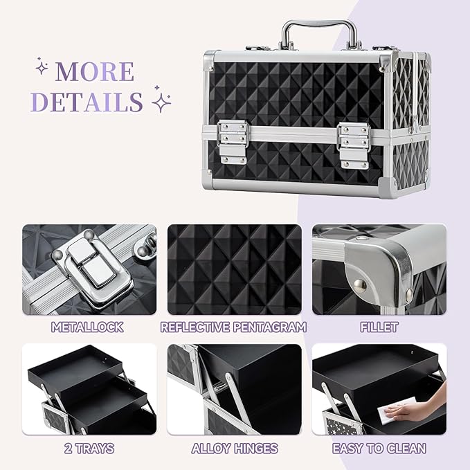 Leeora&Leekoo Makeup Train Case Cosmetic Box Portable Makeup Case Organizer 2 Trays Makeup Storage with Mirror for Cosmetologist Aesthetic Supplies Nail Tech Traveling Makeup Box (Watercube)