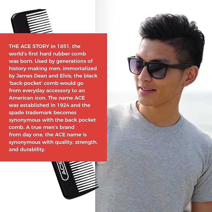 ACE Pocket Fine Tooth Comb - 4.5 Inch, Black - Great for All Hair Types - Fine Comb Teeth for Thin to Medium Hair - Durable for Everyday and Professional Use