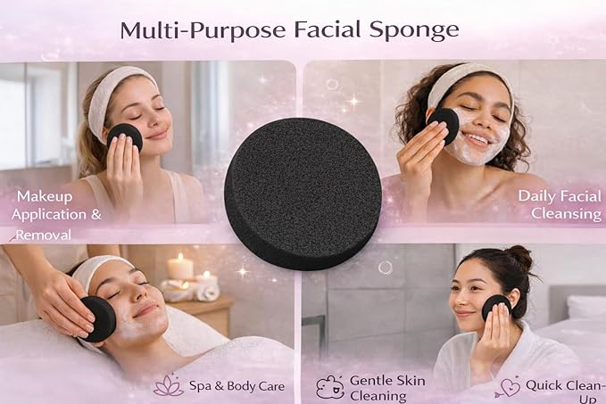 120 PCS Compressed Facial Sponges, Natural Cellulose Face Cleaning Pads, Professional Spa-Grade Makeup Remover Sponges for Daily Cleansing,Compact Travel-Friendly Skincare Essentials (black)