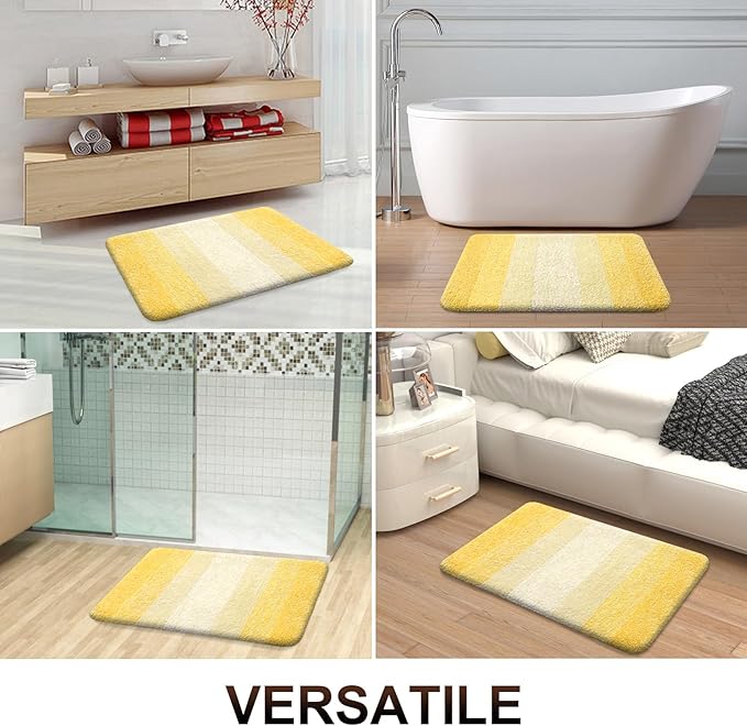 OLANLY Bathroom Rug Set 2 Piece, Soft Absorbent Microfiber Bath Rug Set, Non-Slip, Machine Wash Dry, Plush Shaggy Bath Mats for Bathroom (30"x20"+24"x16", Yellow)
