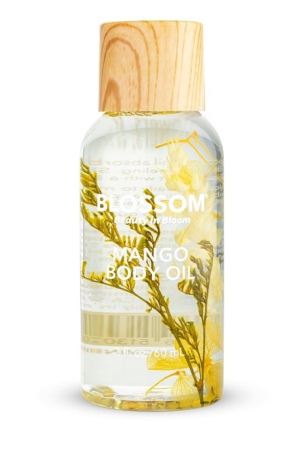 Blossom Dry Body Oil, Scented Body Oils for Women Moisturizing and Hydrating Skincare, Dry Oil for Body Infused with Real Flowers, 2 fl. oz/60ml, Yellow, Mango