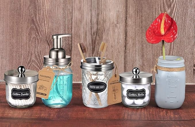 Amolliar Mason Jar Foaming Soap Dispenser, Plastic Soap Pump, Refillable Hand Soap Dispenser for Kitchen, Cute Farmhouse Decor, Dish Soap Dispenser, Bathroom Soap Accessories, Brushed Nickel 1 Pack