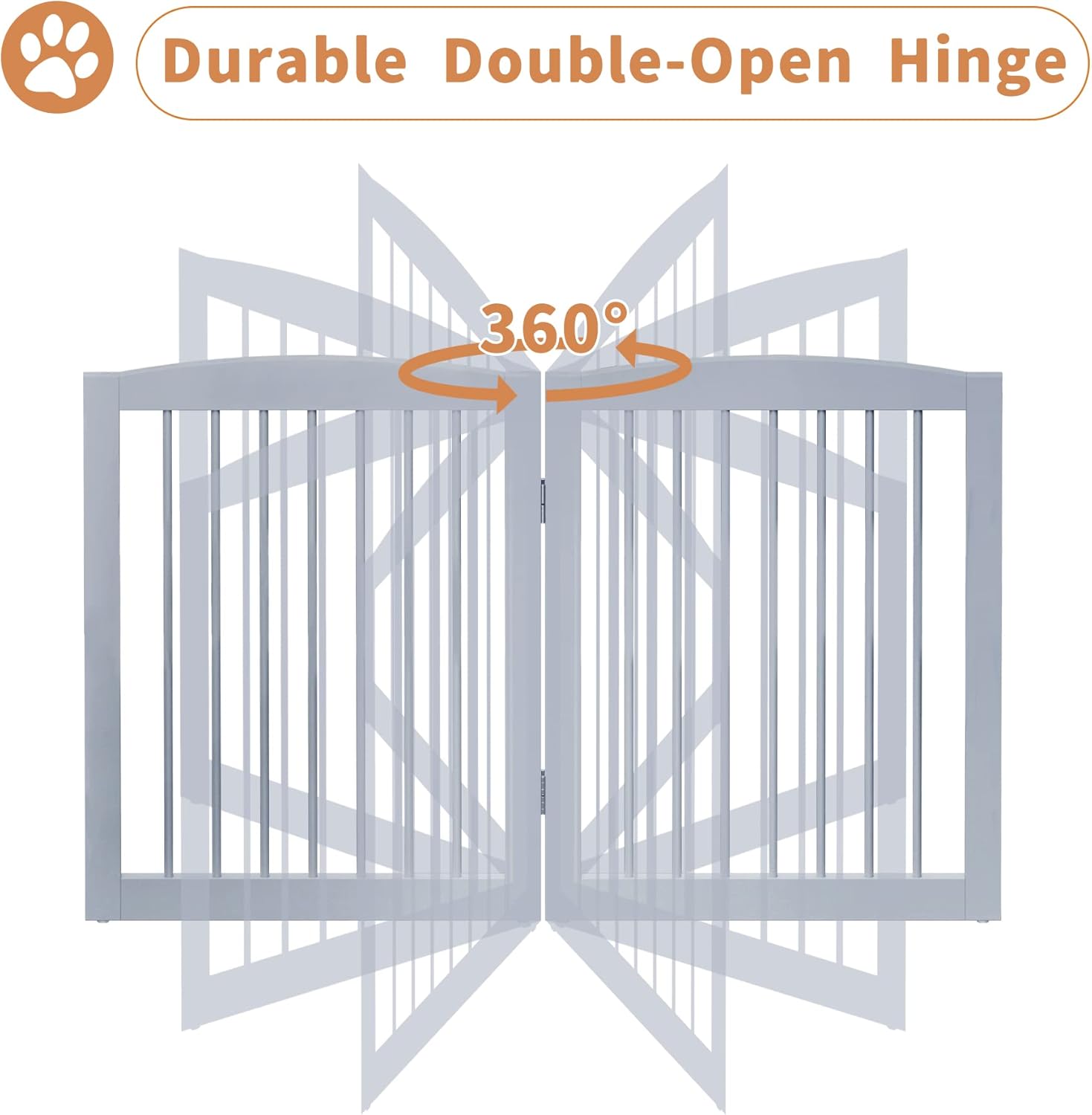 Freestanding Pet Gate for Dogs, Foldable Wooden Dog Gate for House, Indoor Dog Gate for Doorways, Stairs, Gates for Dogs Indoor, Support Feet Included, 24" Height 3 Panels, Grey