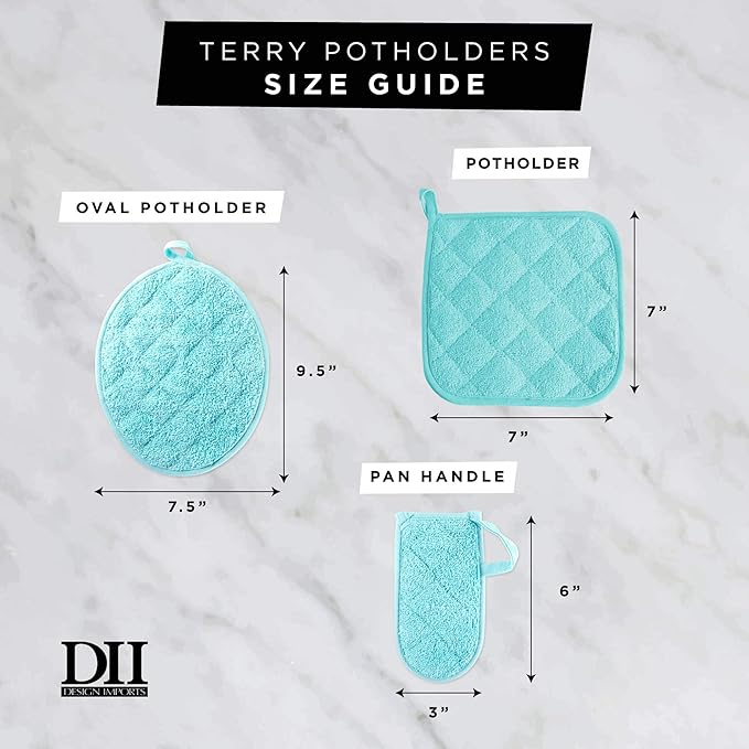 DII Basic Terry Collection Quilted 100% Cotton, Potholder, Mint, 3 Piece