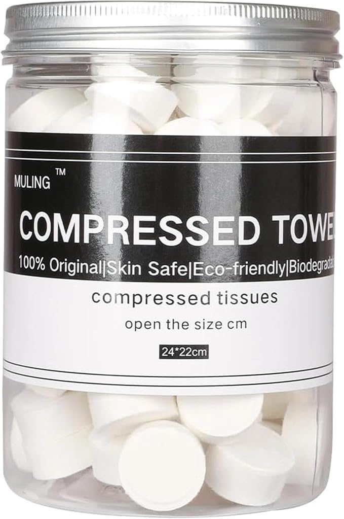 Canned 100 PCS Compressed Towels Portable Mini Compressed Coin Tissue for Travel Sports, Beauty Salon or Home Hand Wipes