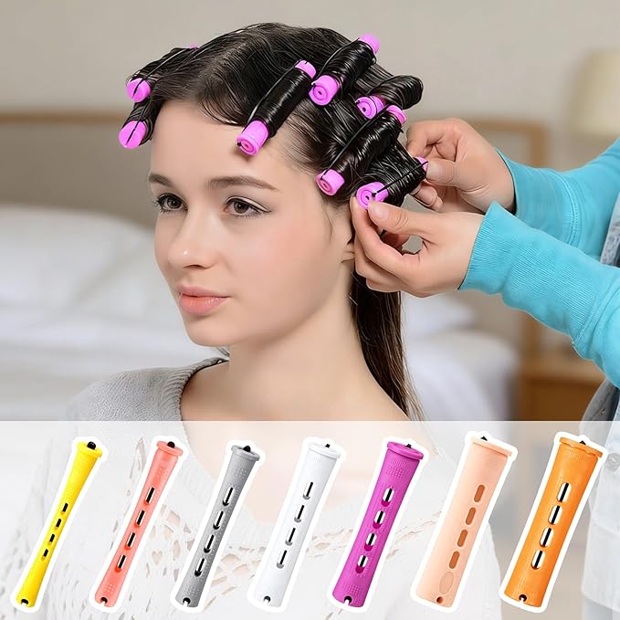 60 Pcs Perm Rods for Long Hair, Cold Wave Perm Rods Set for Women's Long & Short Plastic Curling Rollers for Hair Curling and DIY Hairdressing Styling Tool（0.51 x 3.22 inches）