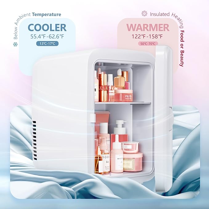 EUHOMY Mini Fridge, 4 Liter/6 Can Compact Refrigerator, AC/DC Portable Cooler & Warmer for SkinCare, Food and Drinks, Mini Fridge for Bedroom, Office, Car & Dorm, White