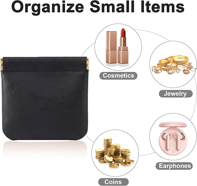 4Pcs Small Makeup Bag for Purse Mini Leather Pocket Cosmetic Bag for Women Small Lipstick Purse Pouches for Purse Small Coin Purse Organizer Pouches Portable No Zipper Makeup Pouch(Black, Ivory White)