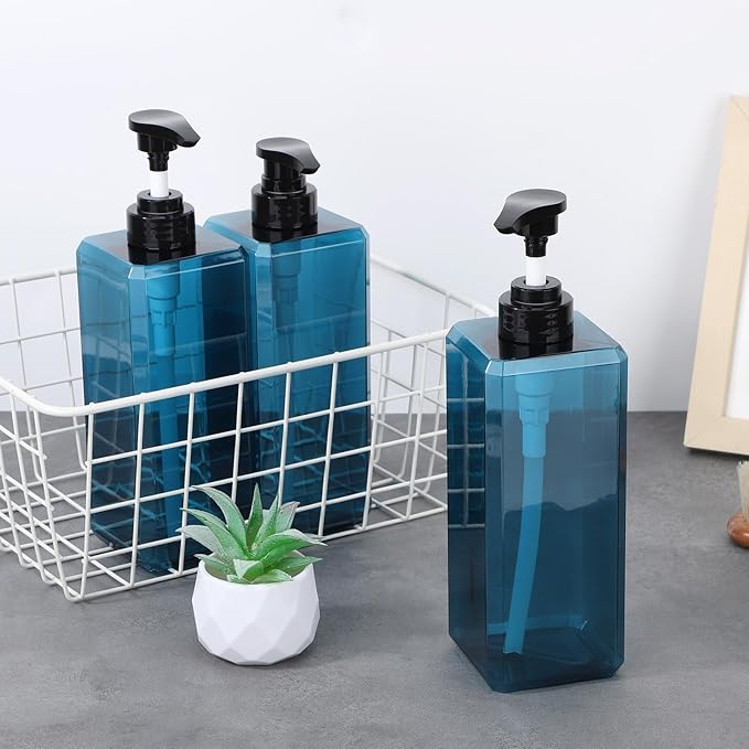 Suream Soap and Lotion Dispenser Set, 27oz/800ml Blue Shampoo and Conditioner Bottles, Plastic Soap Dispenser with Labels for Bathroom, Kitchen, Hotel(Set of 3)