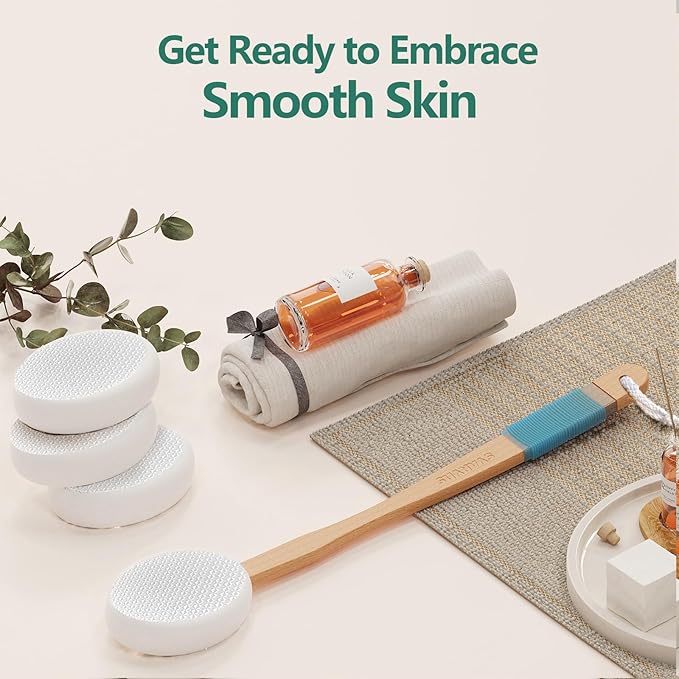Back Lotion Applicator with 4 Replaceable Pads, Lotion Applicator for Back Self Elderly, Women, Sunscreen Applicator for Cream with 17" Curved Handle Easy to Target Back and Feet, White
