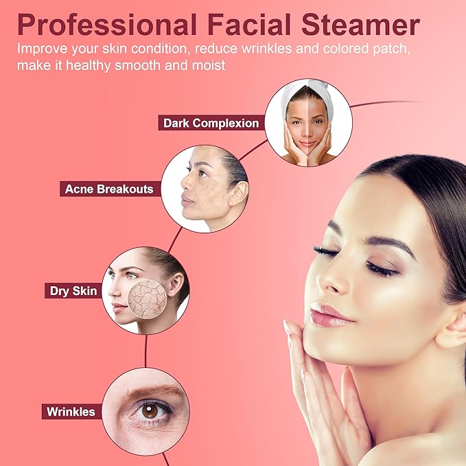 Saicool Professional Facial Steamer - Standing Ozone Facial Steamer on Wheels w Hot Mist for Facial Treatment Personal Care for Spa Salon Home Use